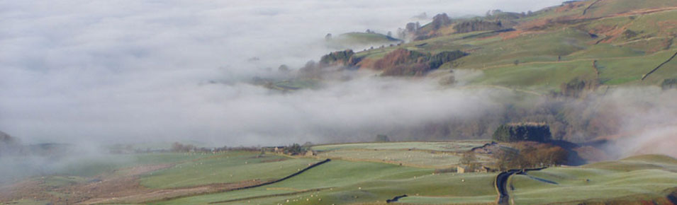 Colour photograph of view from Hartside across Eden Valley, Cumbria, UK